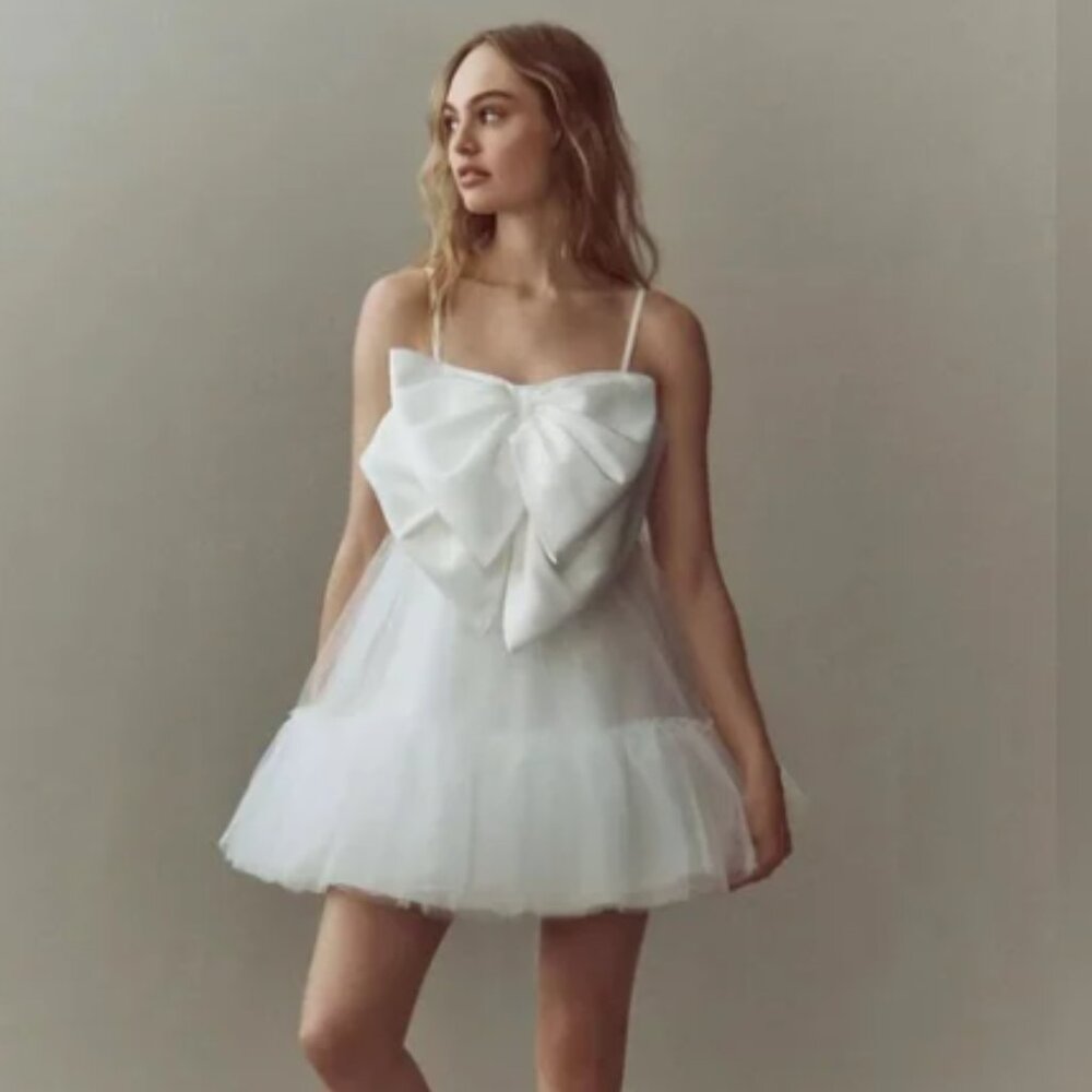 Hutch Bow Tulle Mini Dress - Size 4 White
